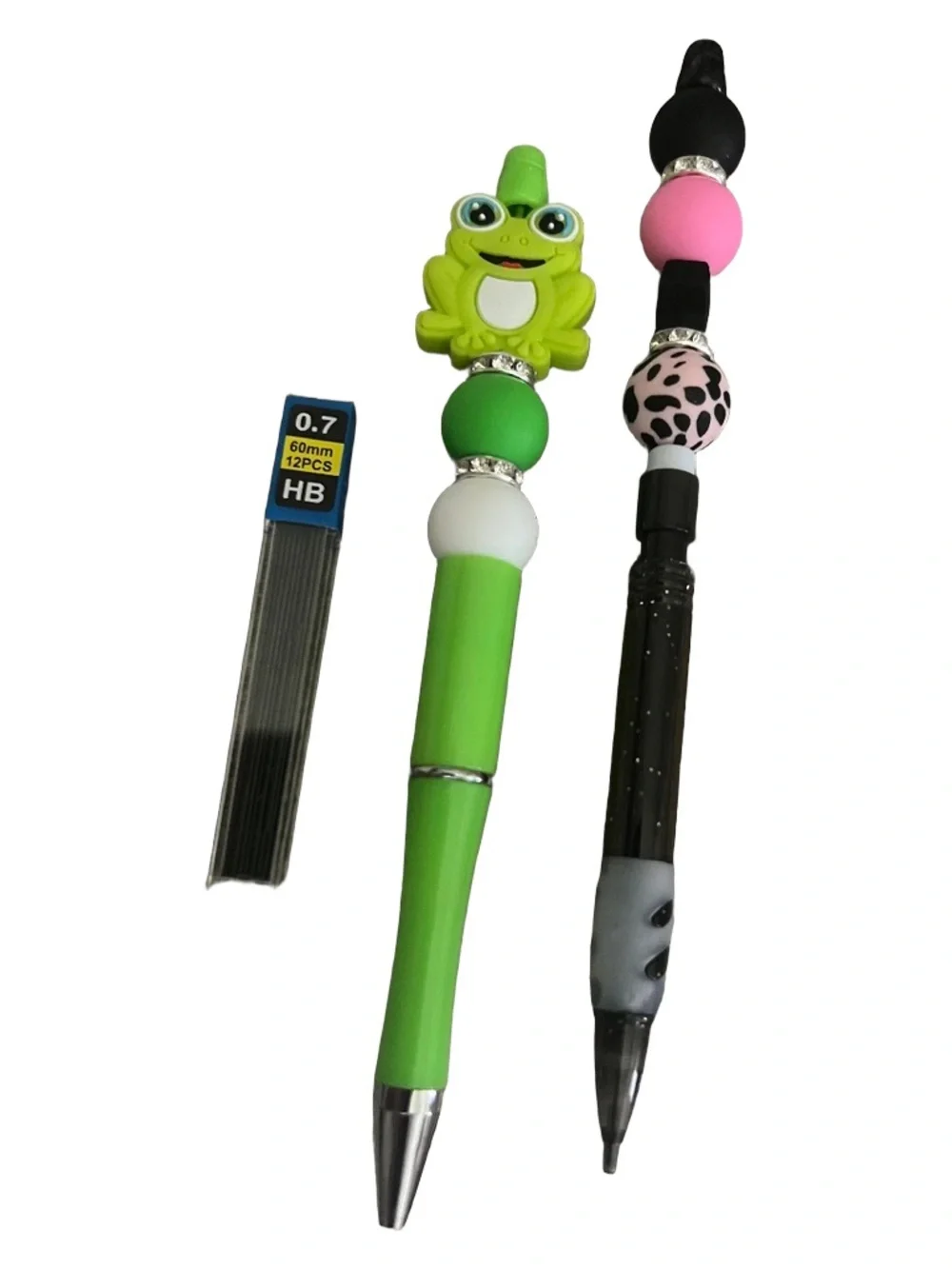 Set of 2 Decorated Mechanical Lead Pencil & Ballpoint Pen w/ Refillable Lead